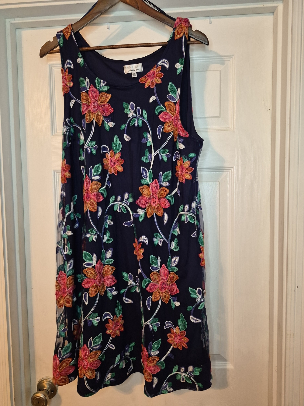 Signature by Robbie Bee Navy Dress with Multicolor Floral Embroidery 2x